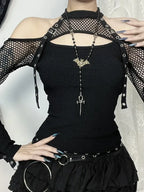 Mesh Hollow Sleeve Knit Top