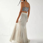 Mesh Sheer Ruffle Midi Skirt