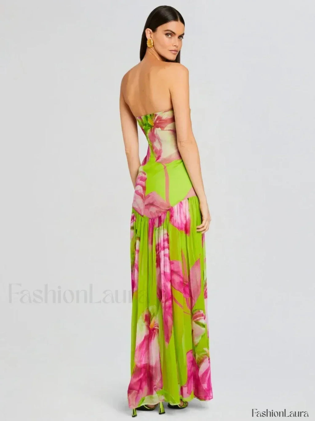 Mesh Slit Colorful Maxi Dress