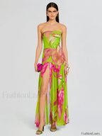 Mesh Slit Colorful Maxi Dress