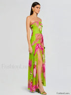 Mesh Slit Colorful Maxi Dress