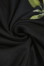 Black Mesh Stitching Irregular Pleated Plant Print Maxi Dress