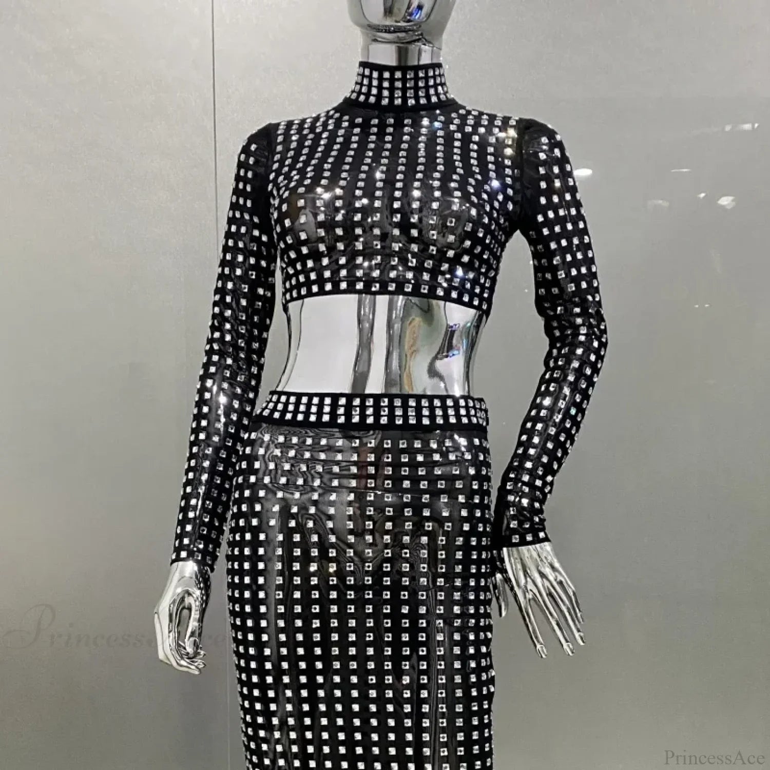 Mesh Top Skirt Sparkling Party Dress
