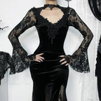 Mesh Velvet Hollow Out Long Dress