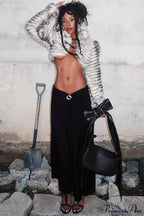 Metal Buckle Faux Fur Cropped Sexy Jacket