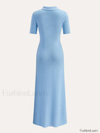 Metal Button Collar Midi Dress