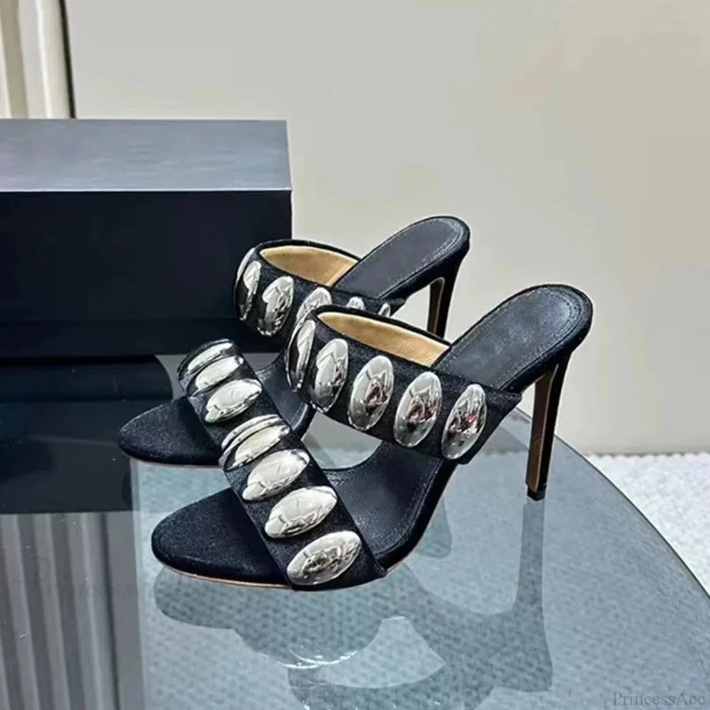 Metal Ornamental Gothic Suede Slippers Tall Heel