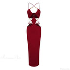 Metal Ring Halter Maxi Party Dress