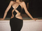 Metal Ring Halter Maxi Party Dress
