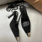 Metal Square Toe Retro Suede Cross Straps GladiatorFashion Sexy Pumps High Heel