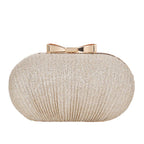 Gold Ruched Mini Clutch Bag with Metallic Bowknot Trim