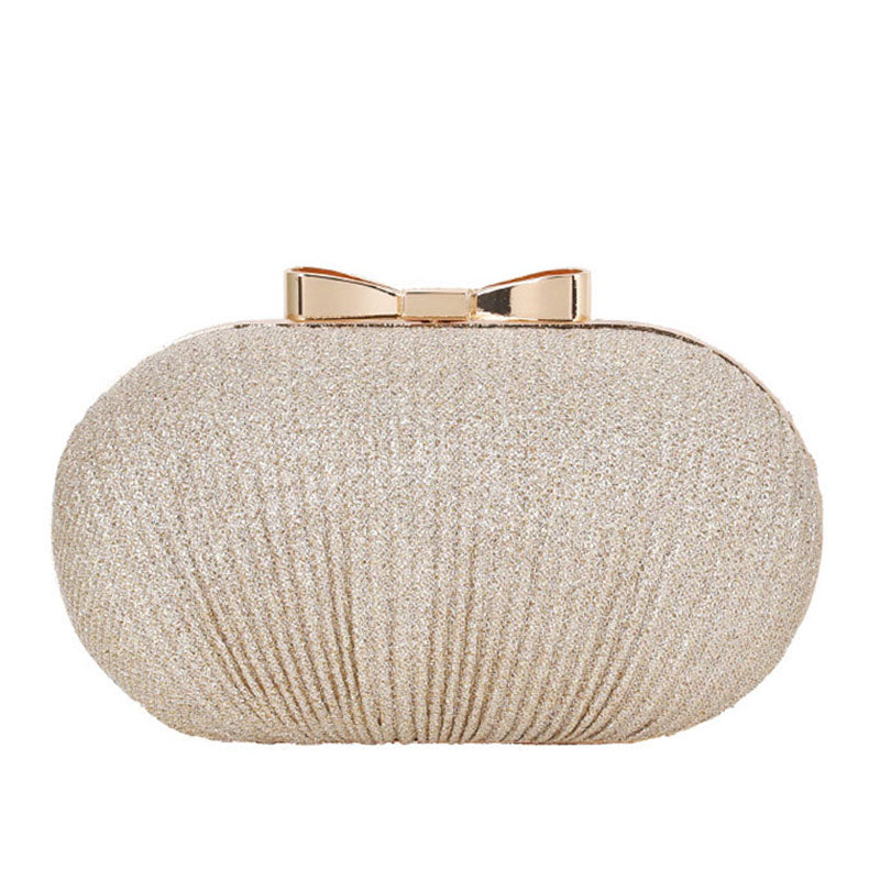 Gold Ruched Mini Clutch Bag with Metallic Bowknot Trim