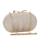 Gold Ruched Mini Clutch Bag with Metallic Bowknot Trim