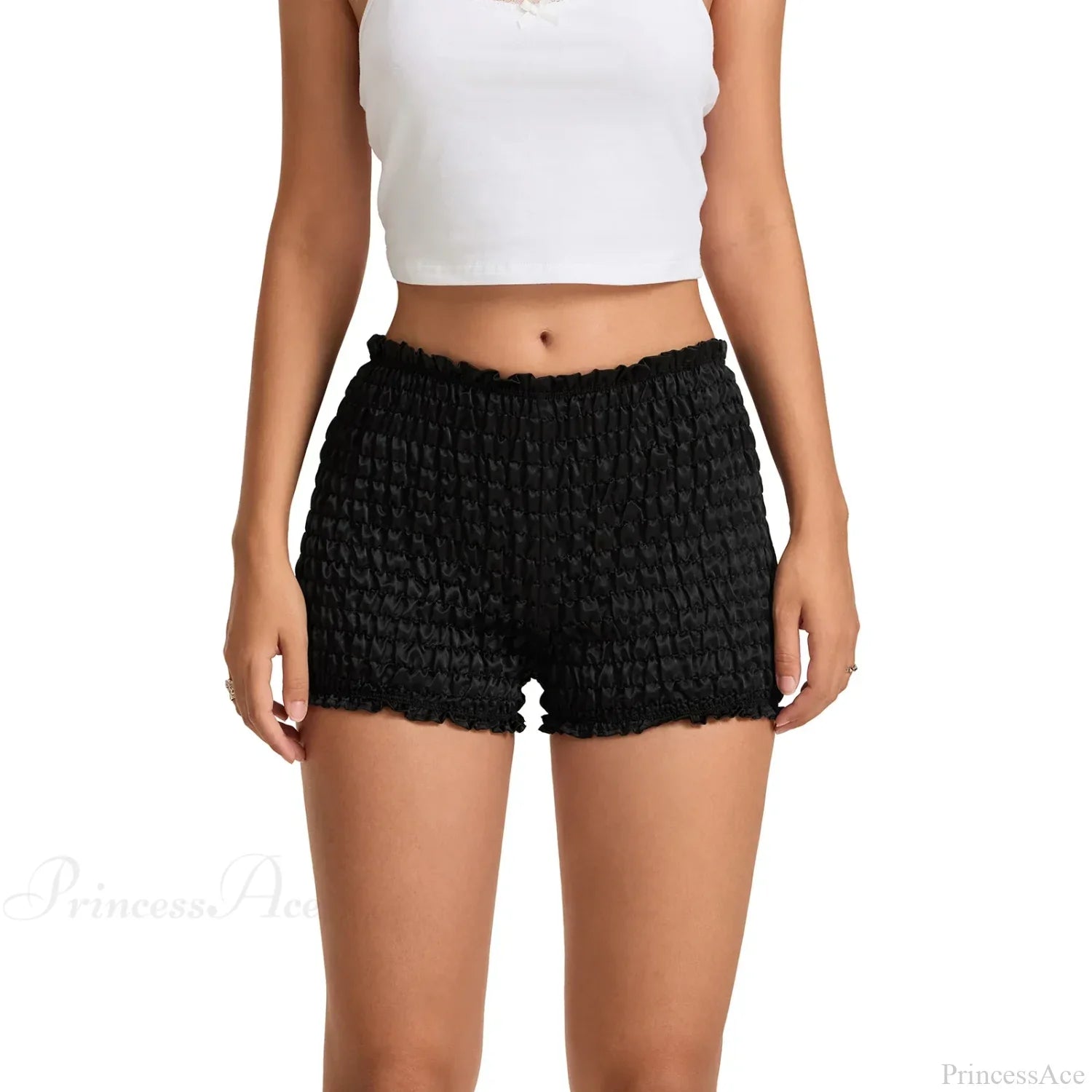 Mid Rise Ruched Elastic Waist Short