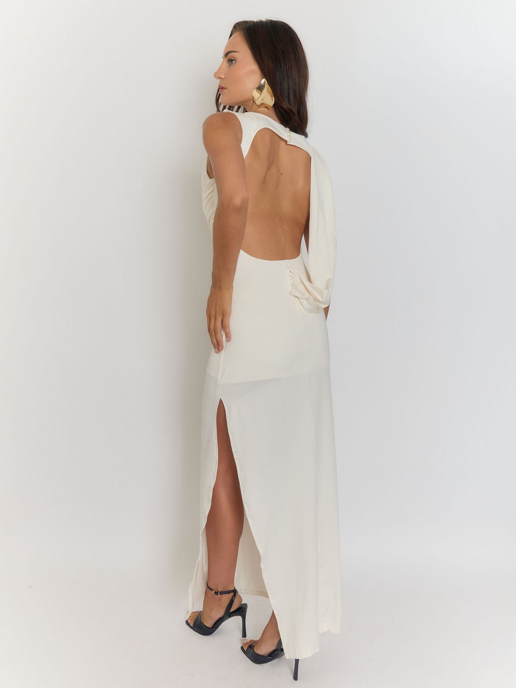 Milan Backless Ruched Maxi Dress