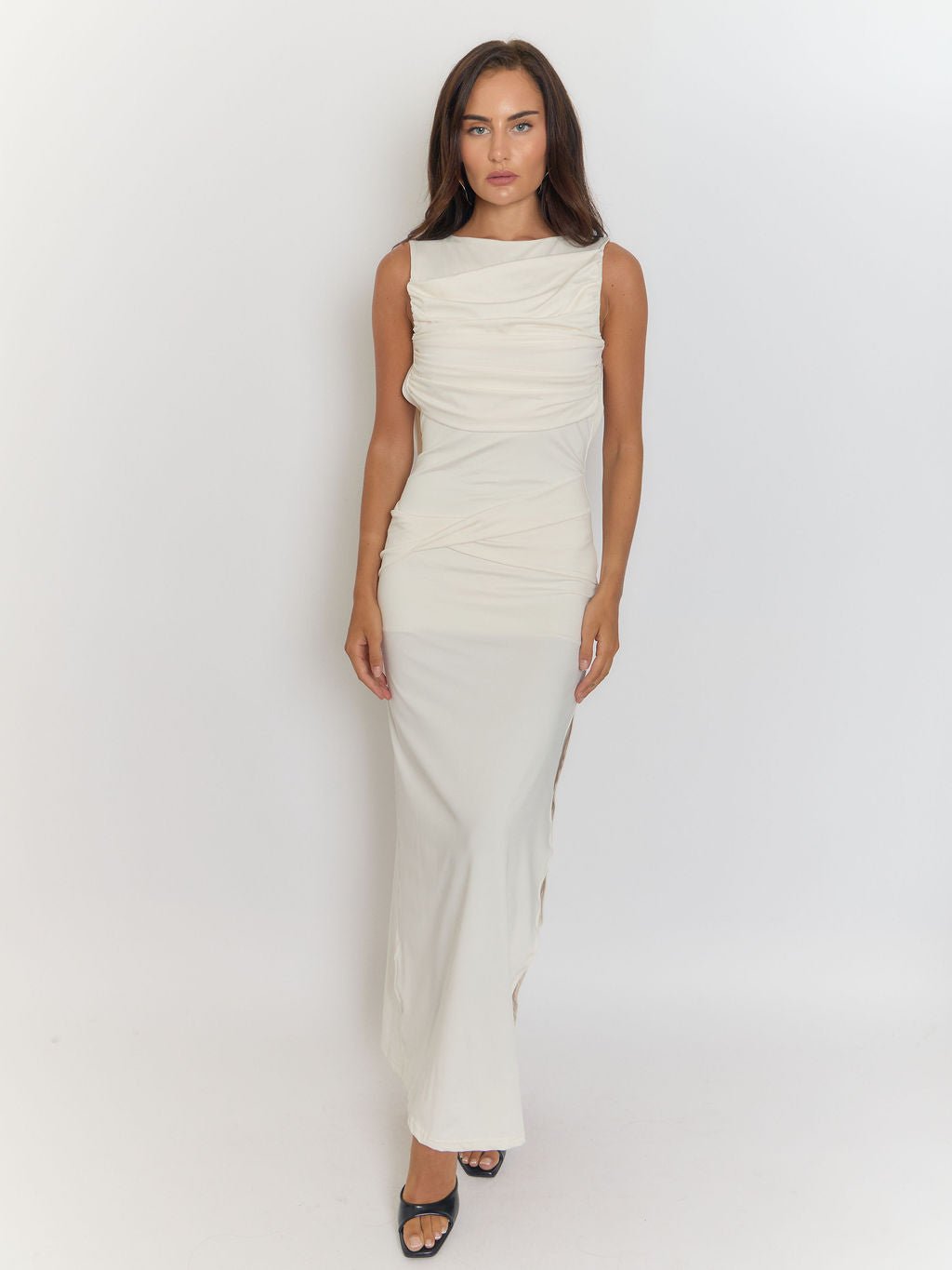 Milan Backless Ruched Maxi Dress