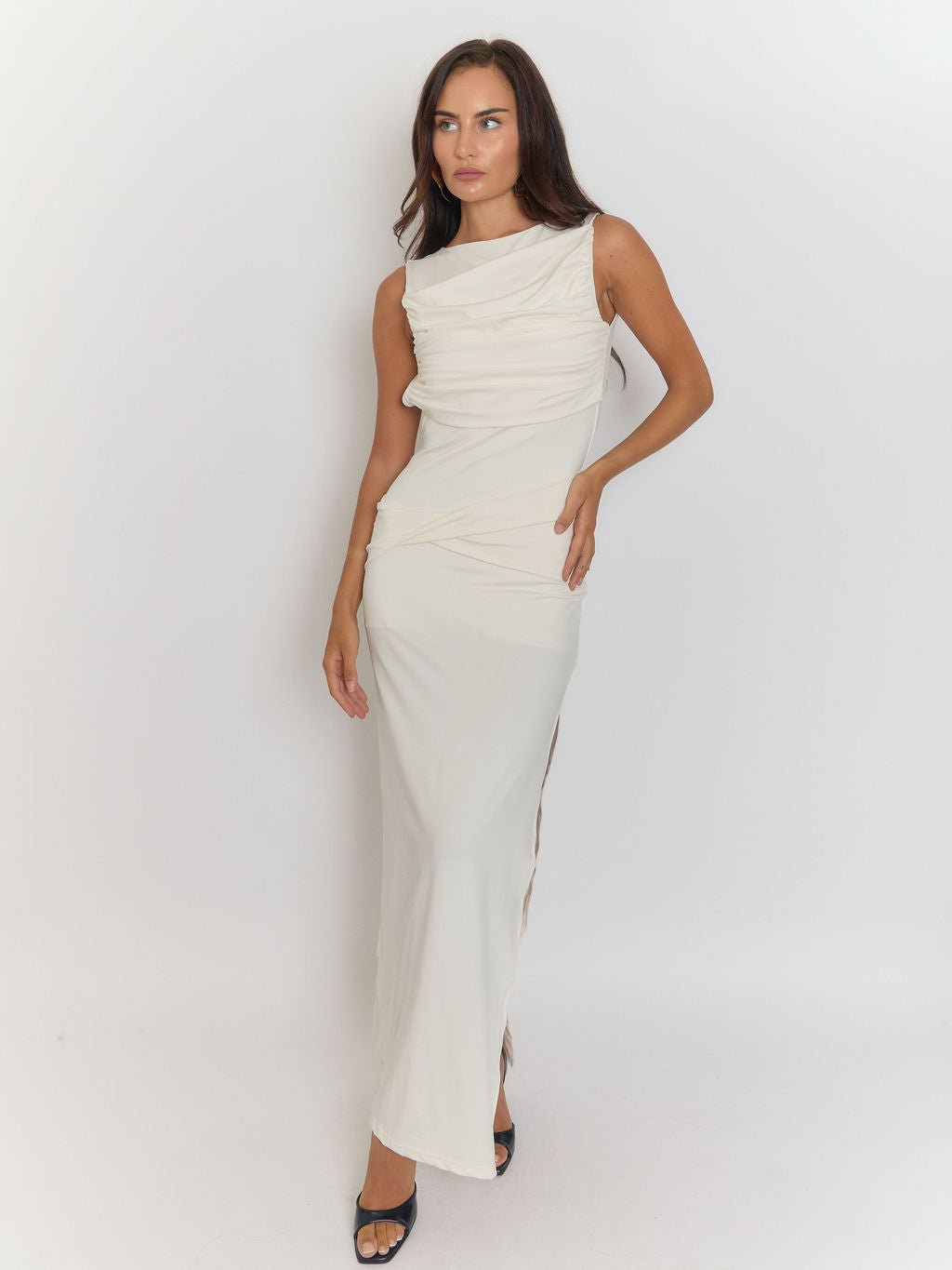 Milan Backless Ruched Maxi Dress