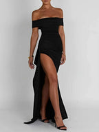 Millie Off Shoulder Ruffled Split Maxi Dress