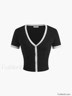 Minimalism Contrast Trim Sweater Skirt Set