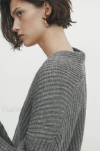 Minimalist Beige V-neck Knit Cardigan