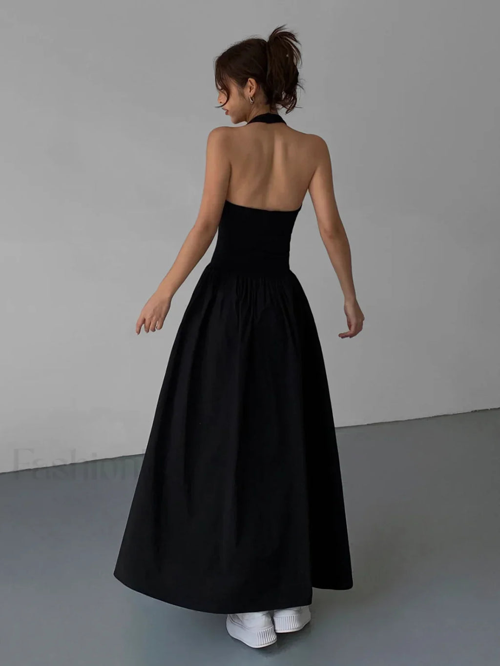 Black Halter Backless Long Dress