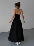 Black Halter Backless Long Dress
