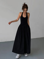 Black Halter Backless Long Dress