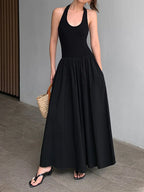 Black Halter Backless Long Dress