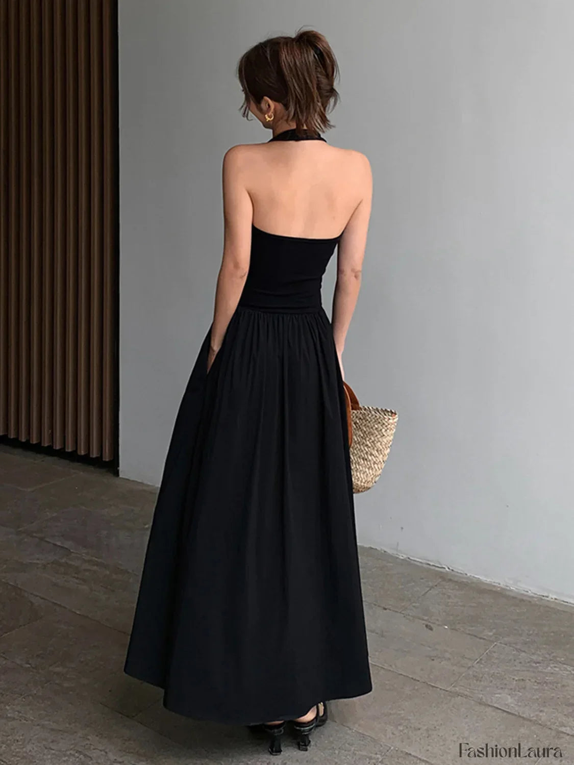 Black Halter Backless Long Dress