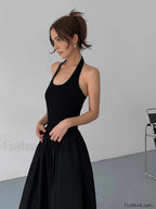 Black Halter Backless Long Dress
