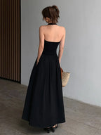 Black Halter Backless Long Dress