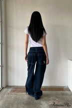 Minimalist Pocket Embroidery Relaxed Wide Leg Jeans