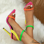 Mixed Colors Women Sexy Stiletto Sandals Leather Pointed Toe Buckle Strap High Heels Summer Party Prom Shoes - Size 42