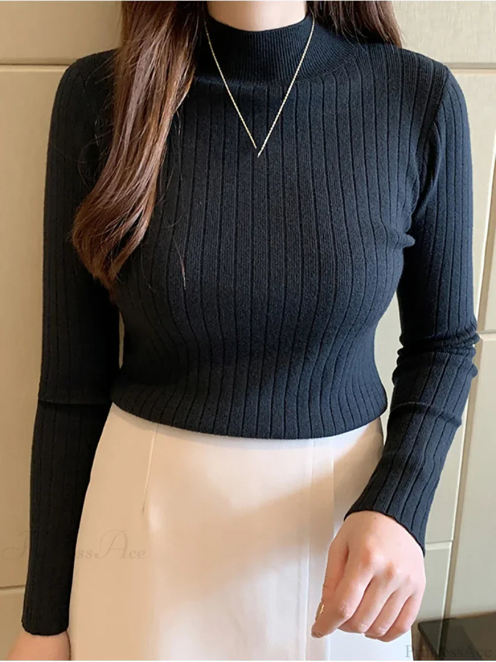 Mockneck Solid Cashmere Pullover Elegant Knit Top