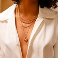 Gold Beaded Link Chain Necklace with Puffy Heart Charm