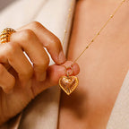 Gold Beaded Link Chain Necklace with Puffy Heart Charm