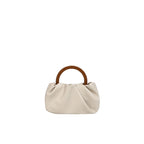 Beige Scrunch Trim Leather Tote Bag with Modern Loop Top