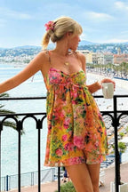 Leonor Minimalist Chiffon Mini Dress with Floral Print Evening Wear Edit