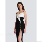 Monochrome Slit Satin Party Prom Dress