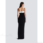 Monochrome Slit Satin Party Prom Dress