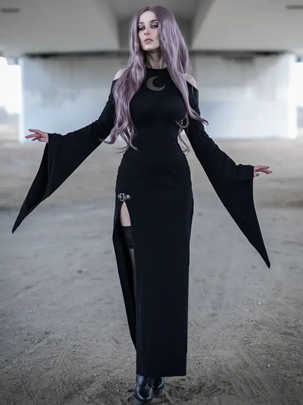 Moon Hollow Out Flare Sleeve Maxi Dress