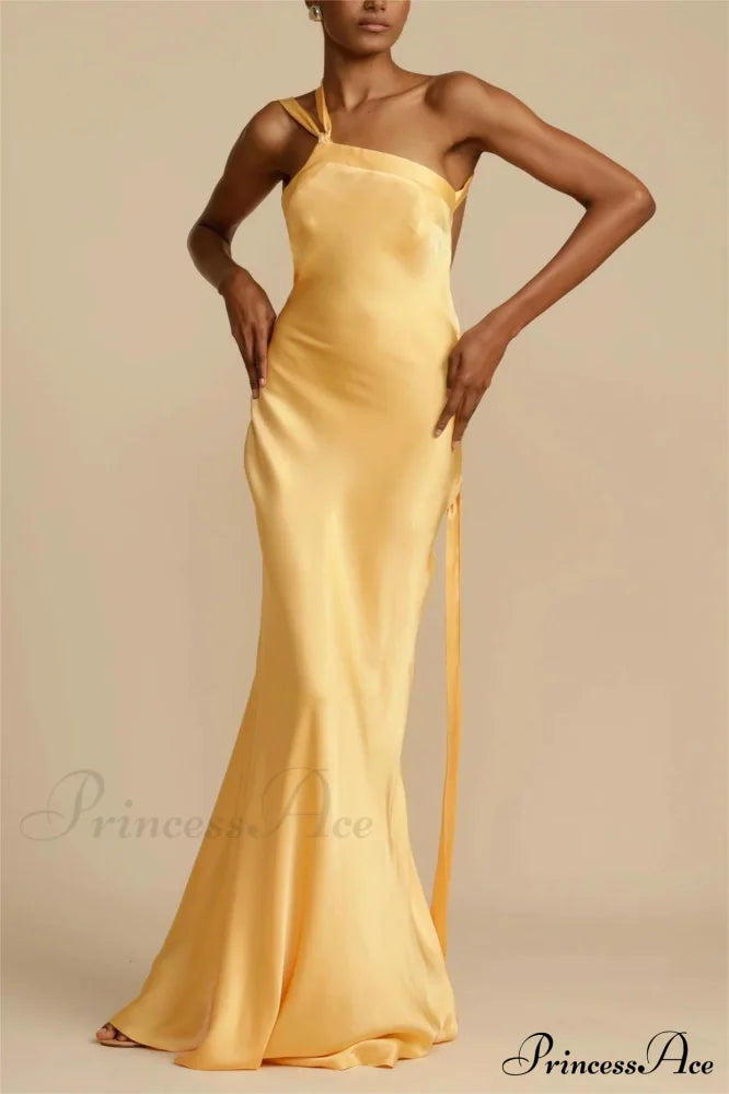 Moonlit Satin Asymmetrical Backless Maxi Dress