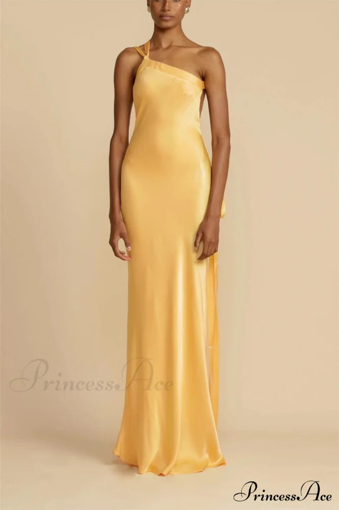 Moonlit Satin Asymmetrical Backless Maxi Dress