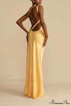 Moonlit Satin Asymmetrical Backless Maxi Dress