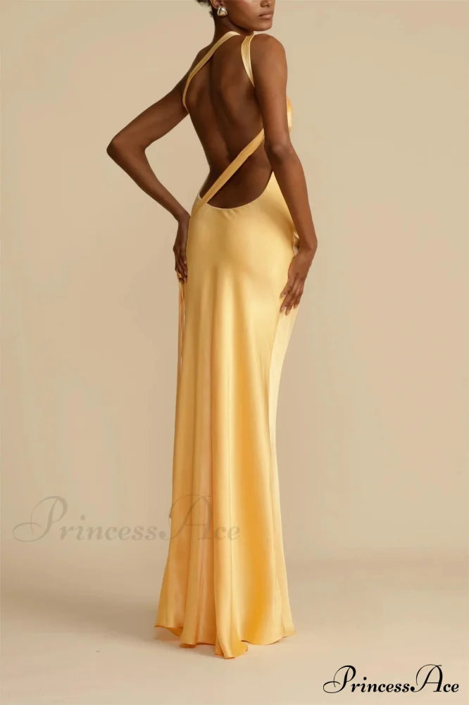 Moonlit Satin Asymmetrical Backless Maxi Dress