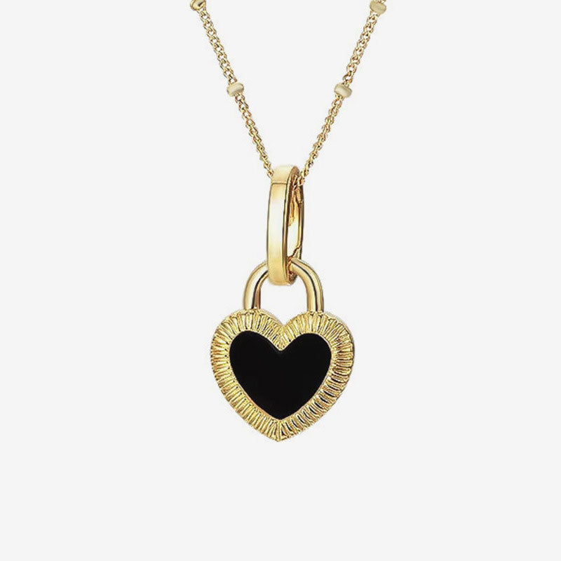 Black Onyx Heart Pendant with Mother of Pearl Satellite Chain Choker Necklace