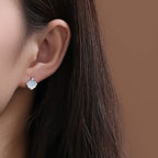 Rhodium Plated Ginkgo Leaf Earrings with Mother of Pearl and Cubic Zirconia