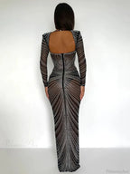 Mozision Glitter Mesh See Through Party Maxi Dress For Women Christmas Party Dress