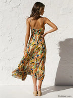 Orange Multi Color Print Cami Midi Dress