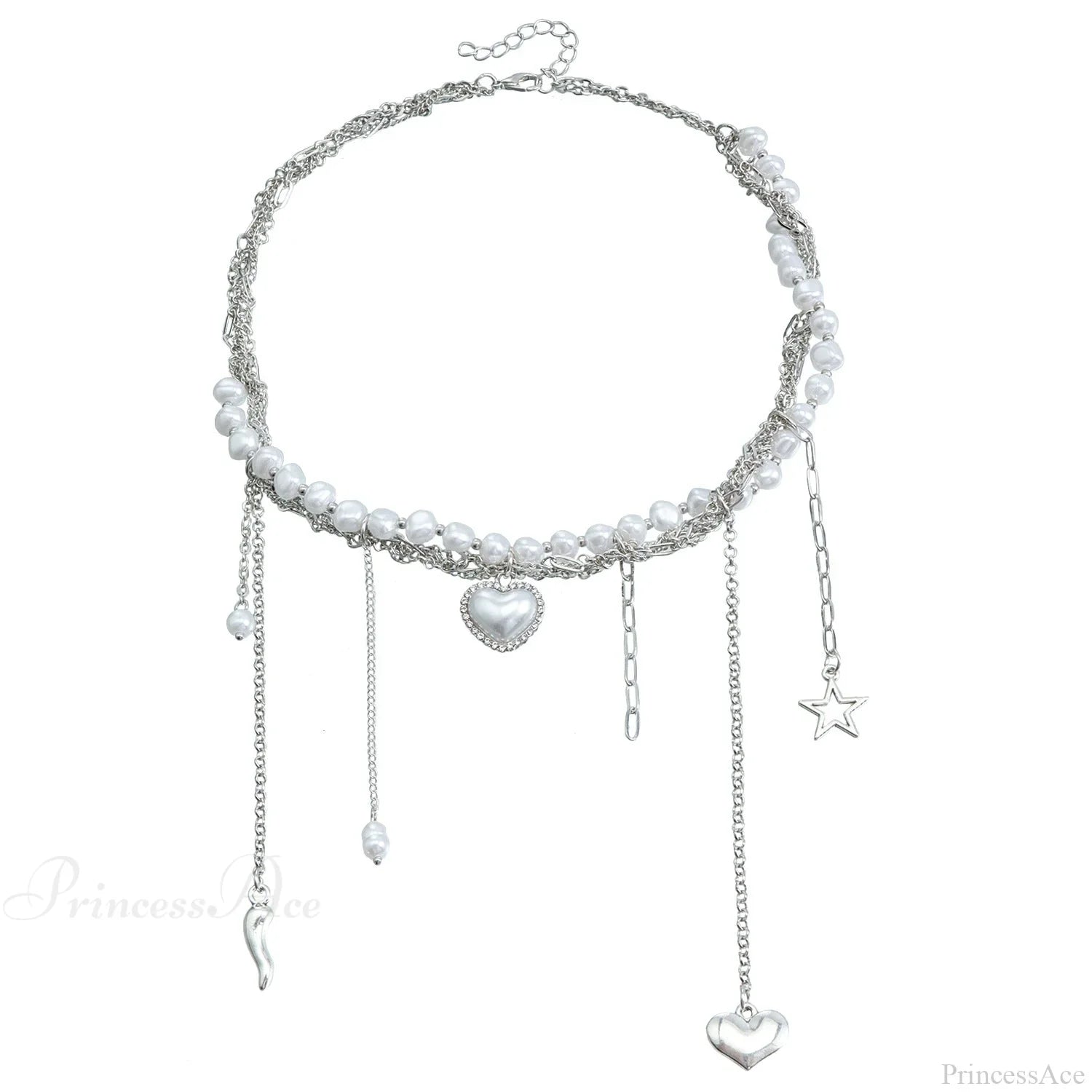 Multi-layer Heart Tassel Pearl Star Pendant Necklace